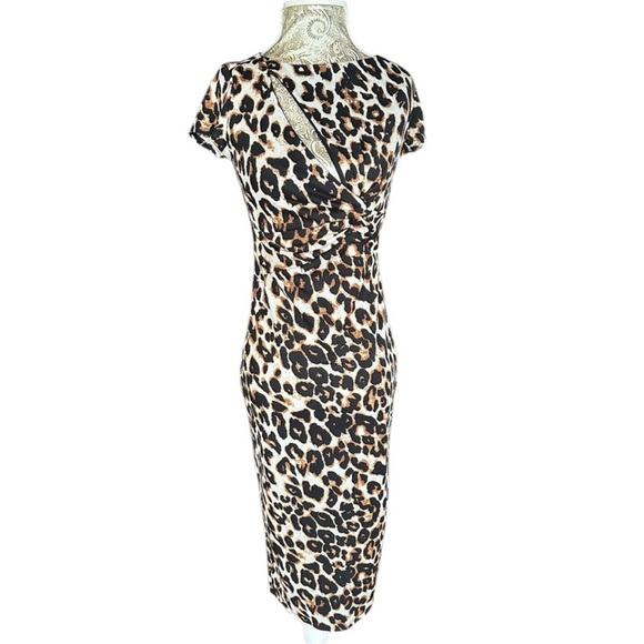Dresses & Skirts - Stretchy Sexy Slit Leopard Pinup Midi Dress Short Sleeve Cocktail Dress Small